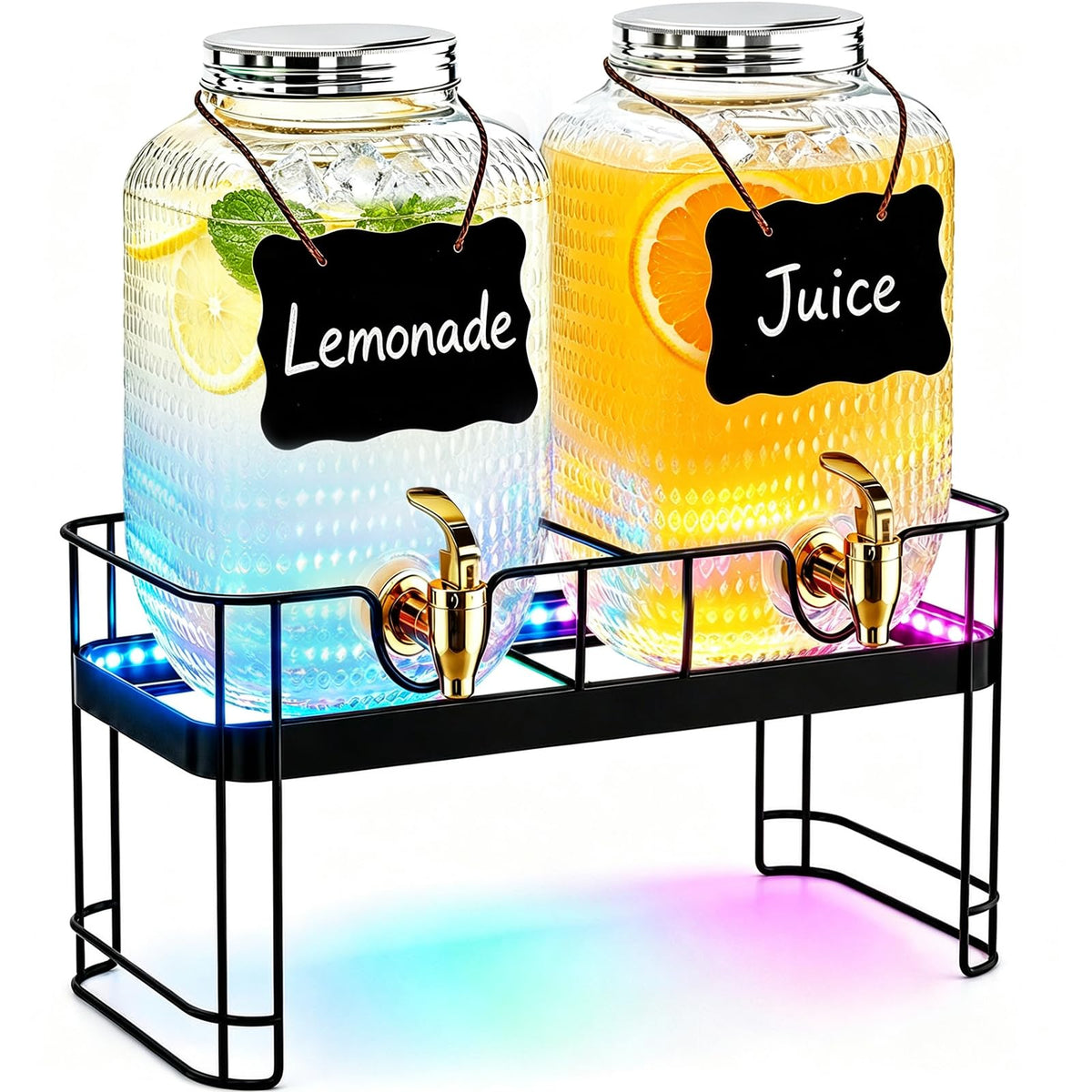 2 Pack 1 Gallon Glass Drink Dispensers with Stand Y521069