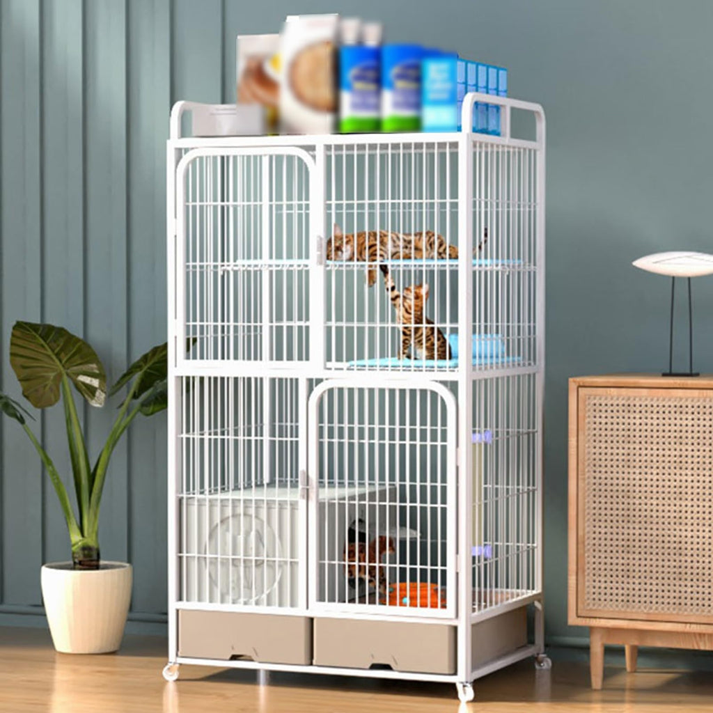 White 4 Tier Cat Cage with Litter Box A8414