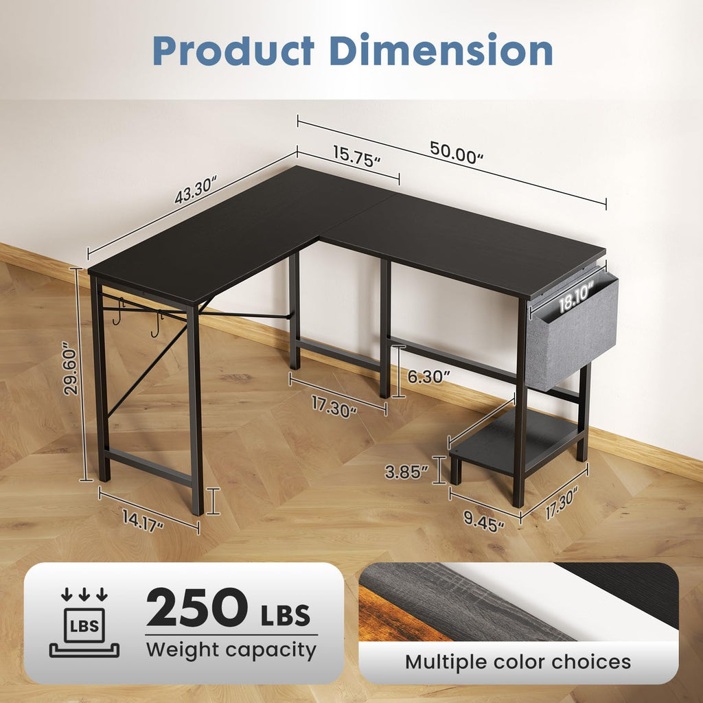 L Shaped Computer Corner Desk with PC Stand, Black P70456