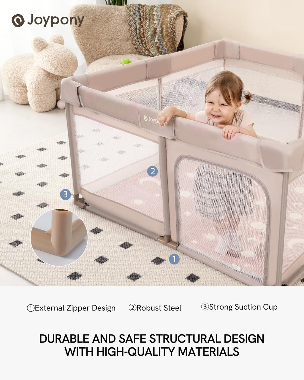 Baby Playpen with Mat 50x50 in Beige S64858