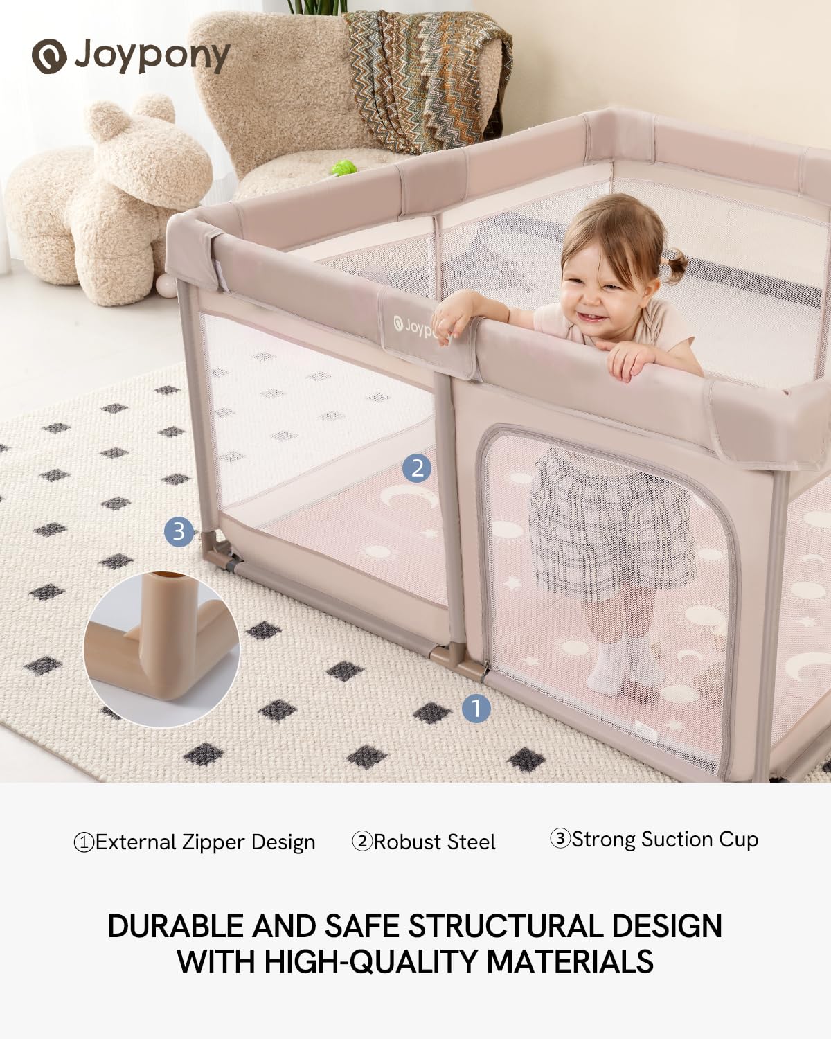 Baby Playpen with Mat 50x50 in Beige S64858