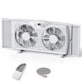 Twin Window Fan, 9-Inch Blades Reversible Airflow, Thermostat Control, 3 Speeds, 23.5"-37" Expandable Width V193