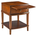 Large Cherry Wood 2-Tier Side Table with Drawer and Shelf M877655