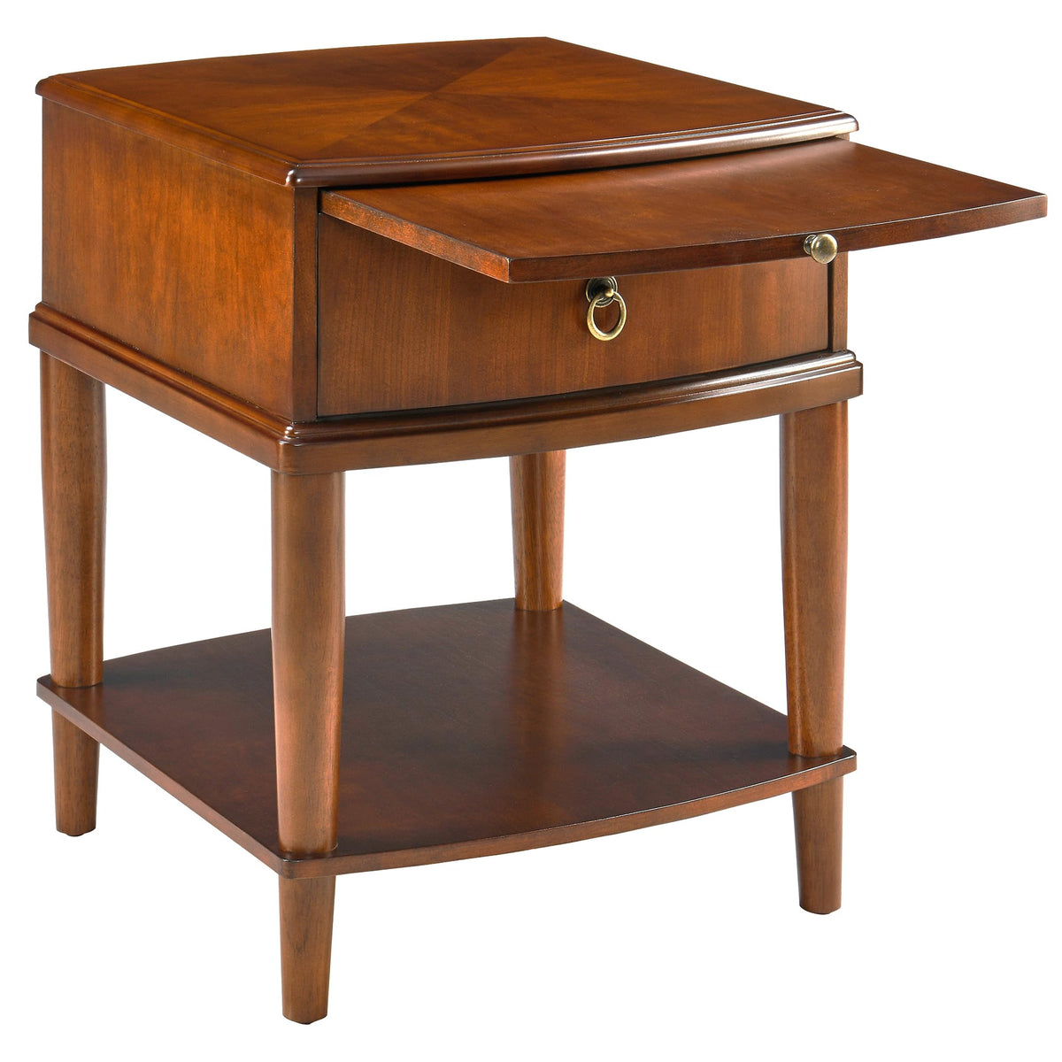 Large Cherry Wood 2-Tier Side Table with Drawer and Shelf M877655
