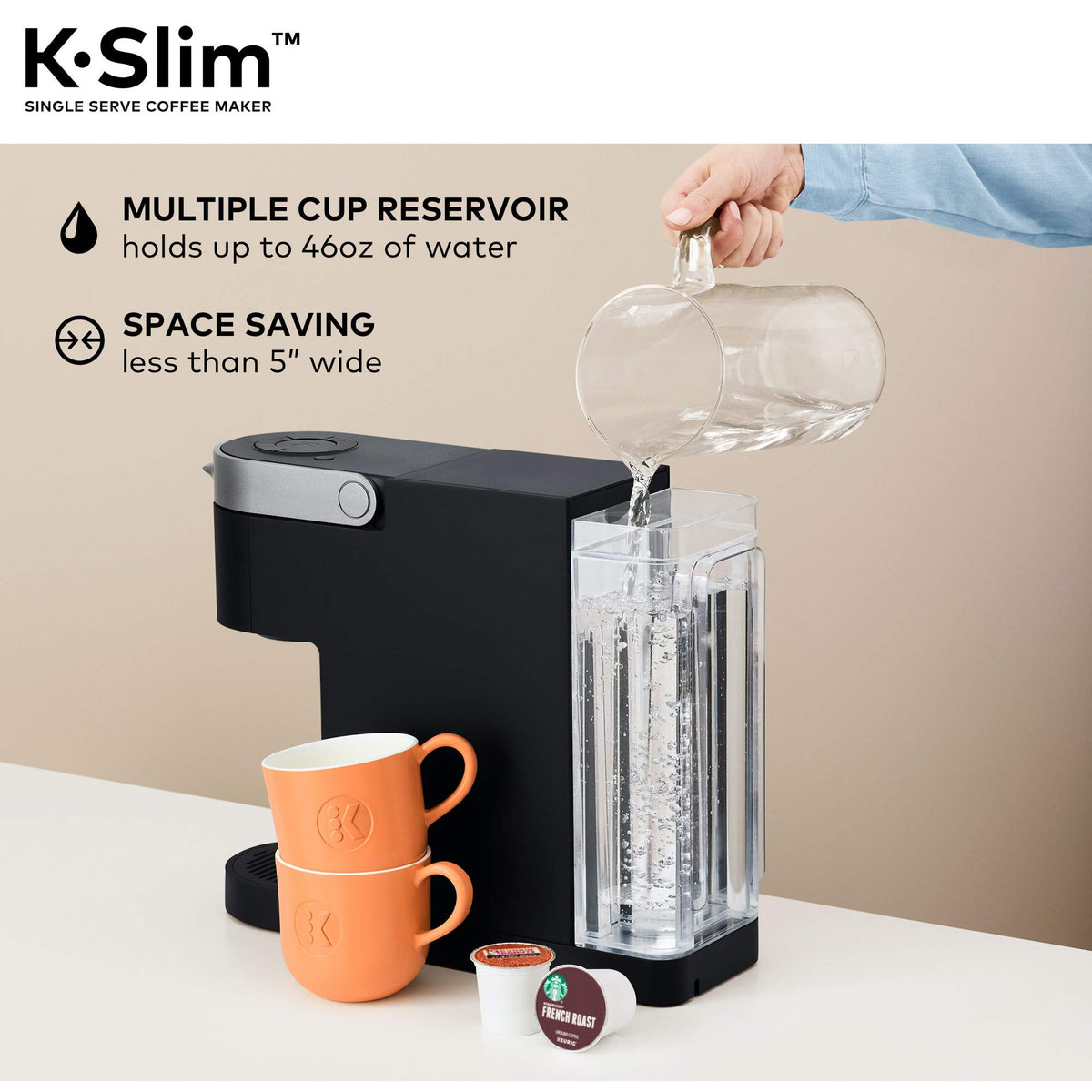 Single Serve K-Cup Pod Coffee Maker, 3 Brew Sizes, 46oz Removable Reservoir, Black R79099