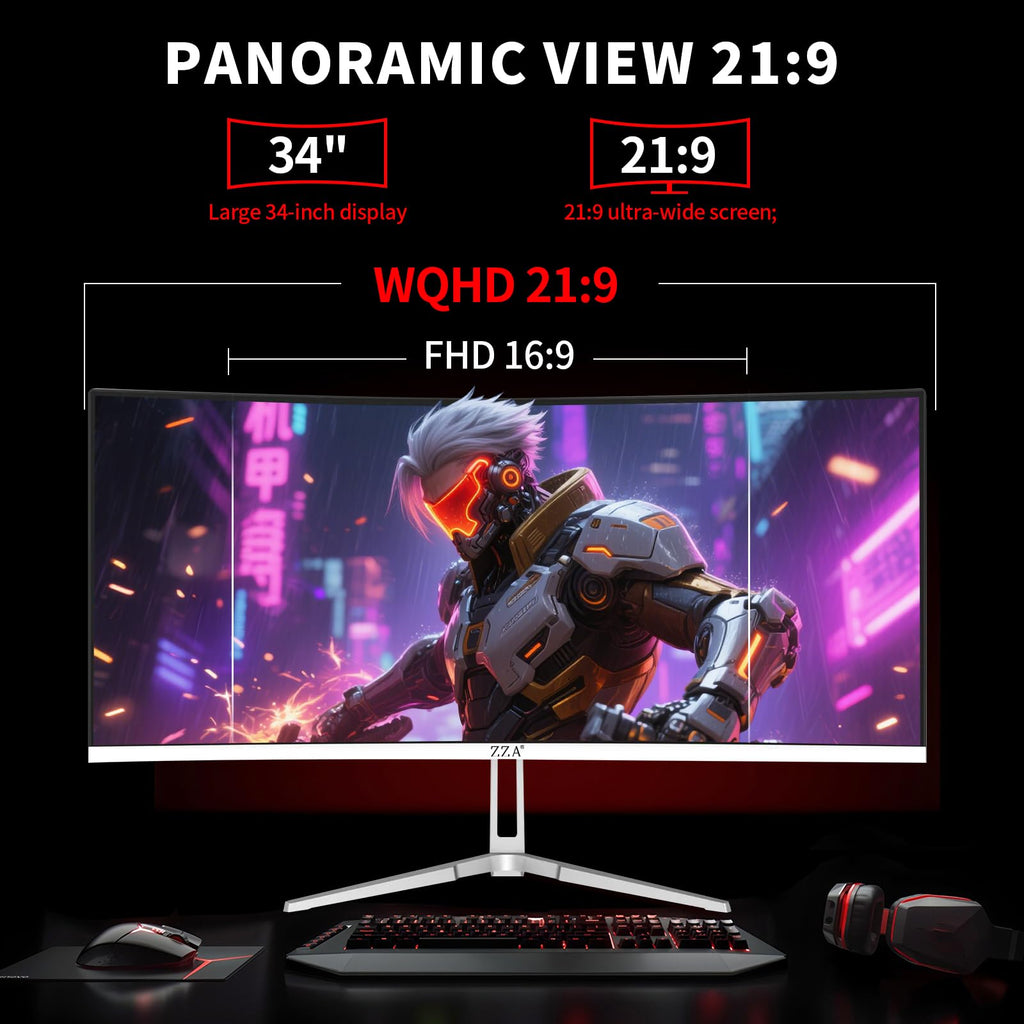 34 Inch Curved 1500R WQHD 180hz VA Gaming Monitor Z182534