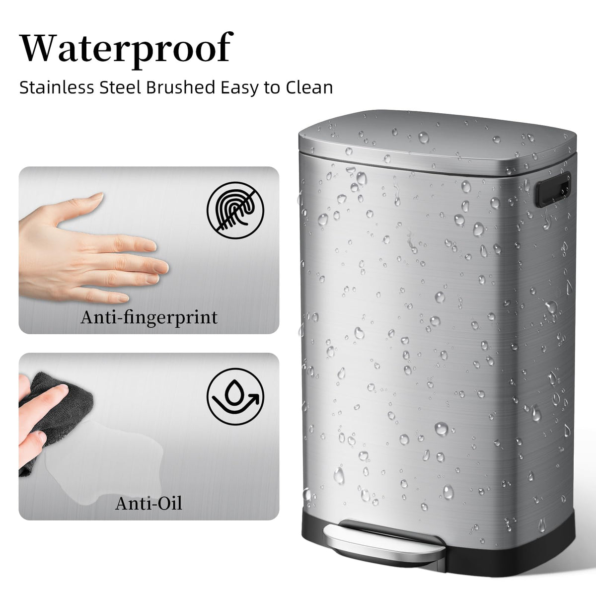 13 Gallon Fingerprint Proof Stainless Steel Trash Can with Lid T679355