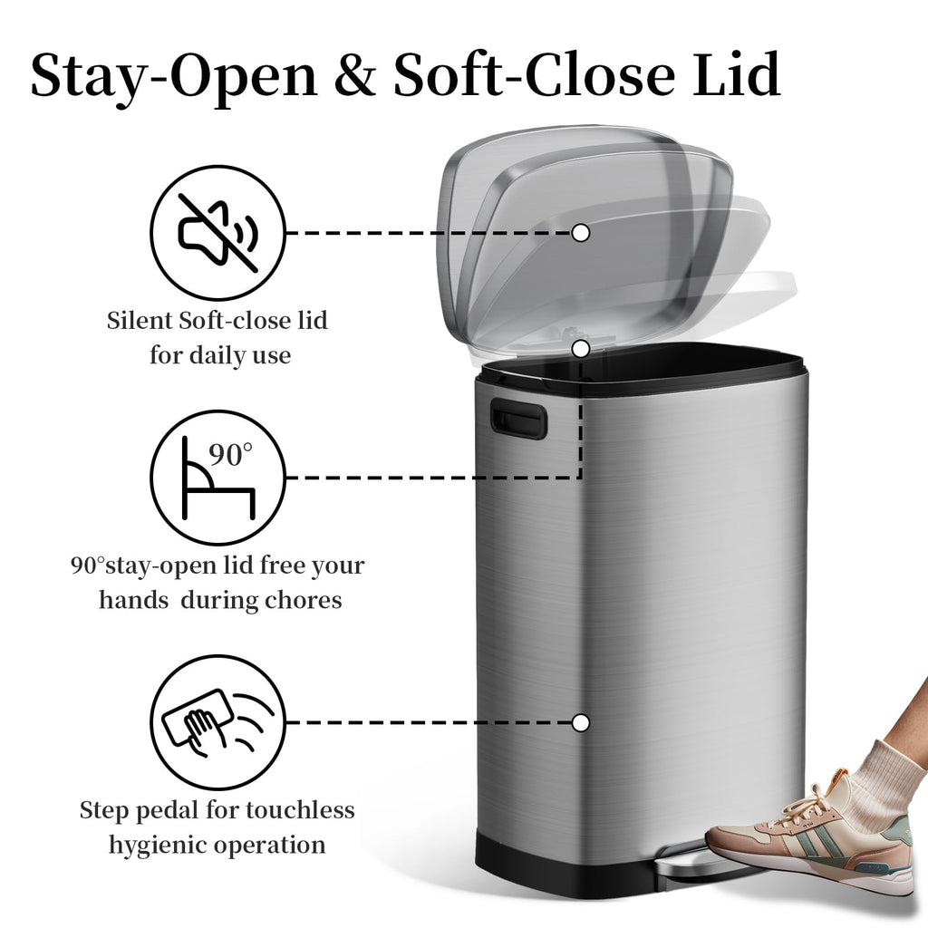 13 Gallon Fingerprint Proof Stainless Steel Trash Can with Lid T679355