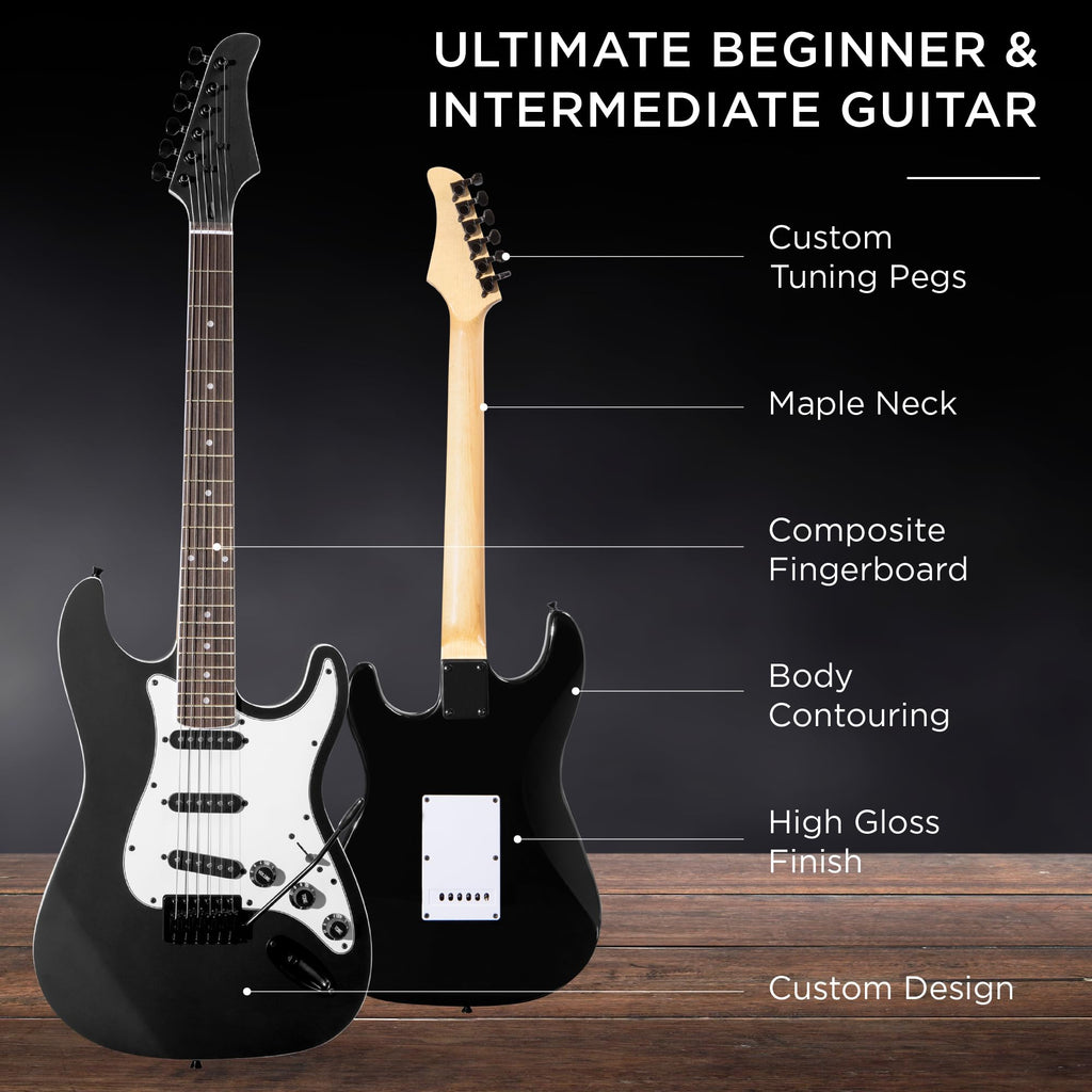 39in Full Size Beginner Electric Guitar Starter Kit with Case, Amp, Strings, Pick - Jet Black J84457