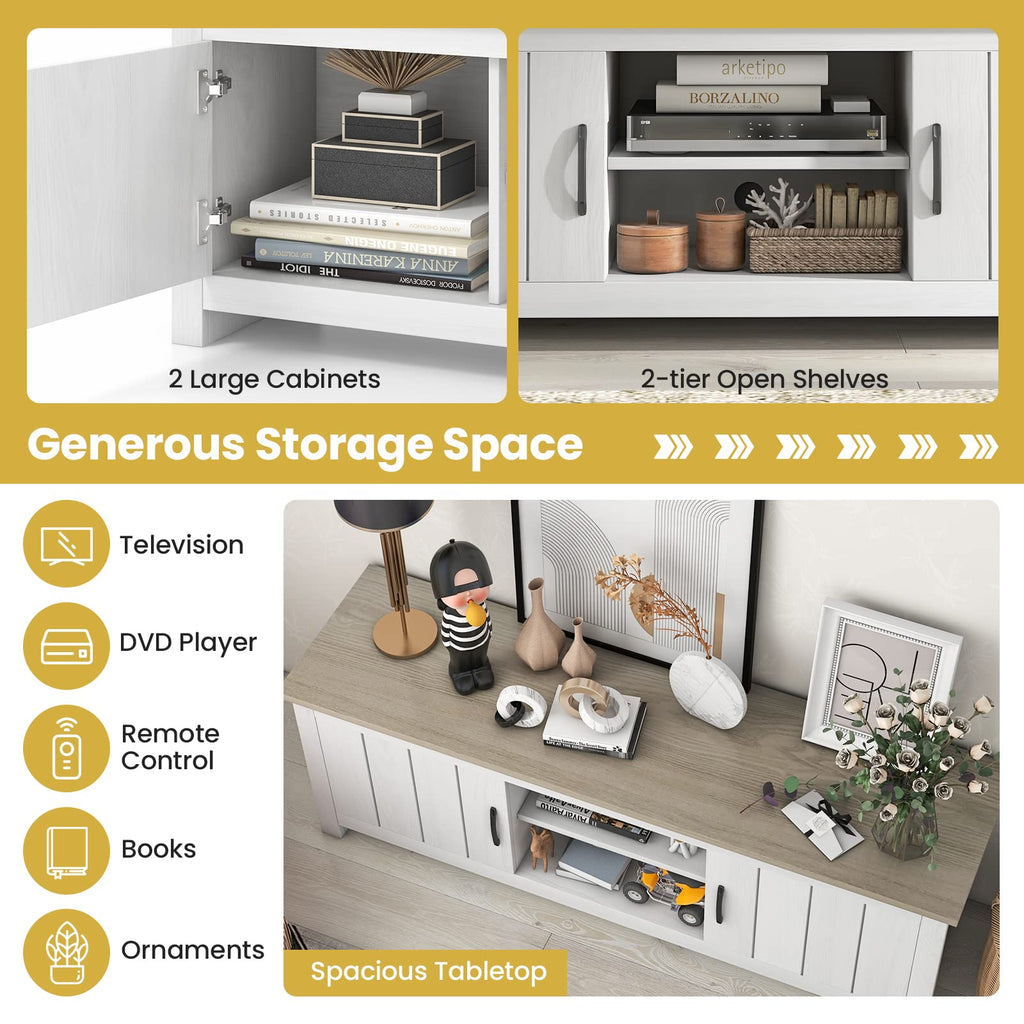 2 Doors TV Stand with 2 Cabinets & Open Shelves O24913