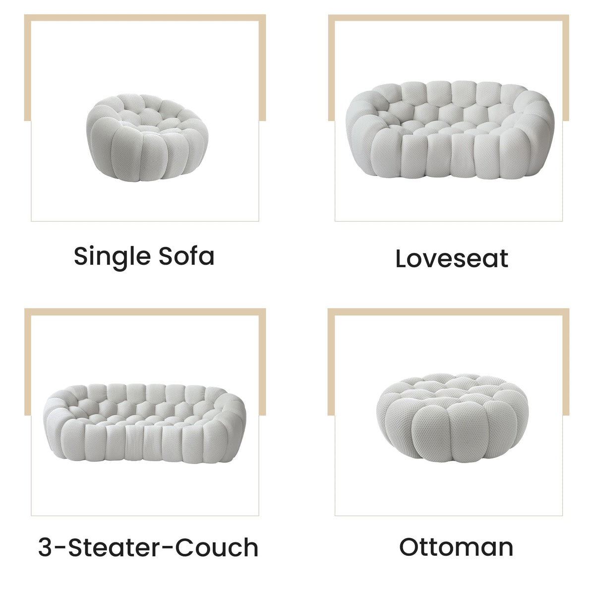 Light Gray Curved Upholstered Sofa Z9060