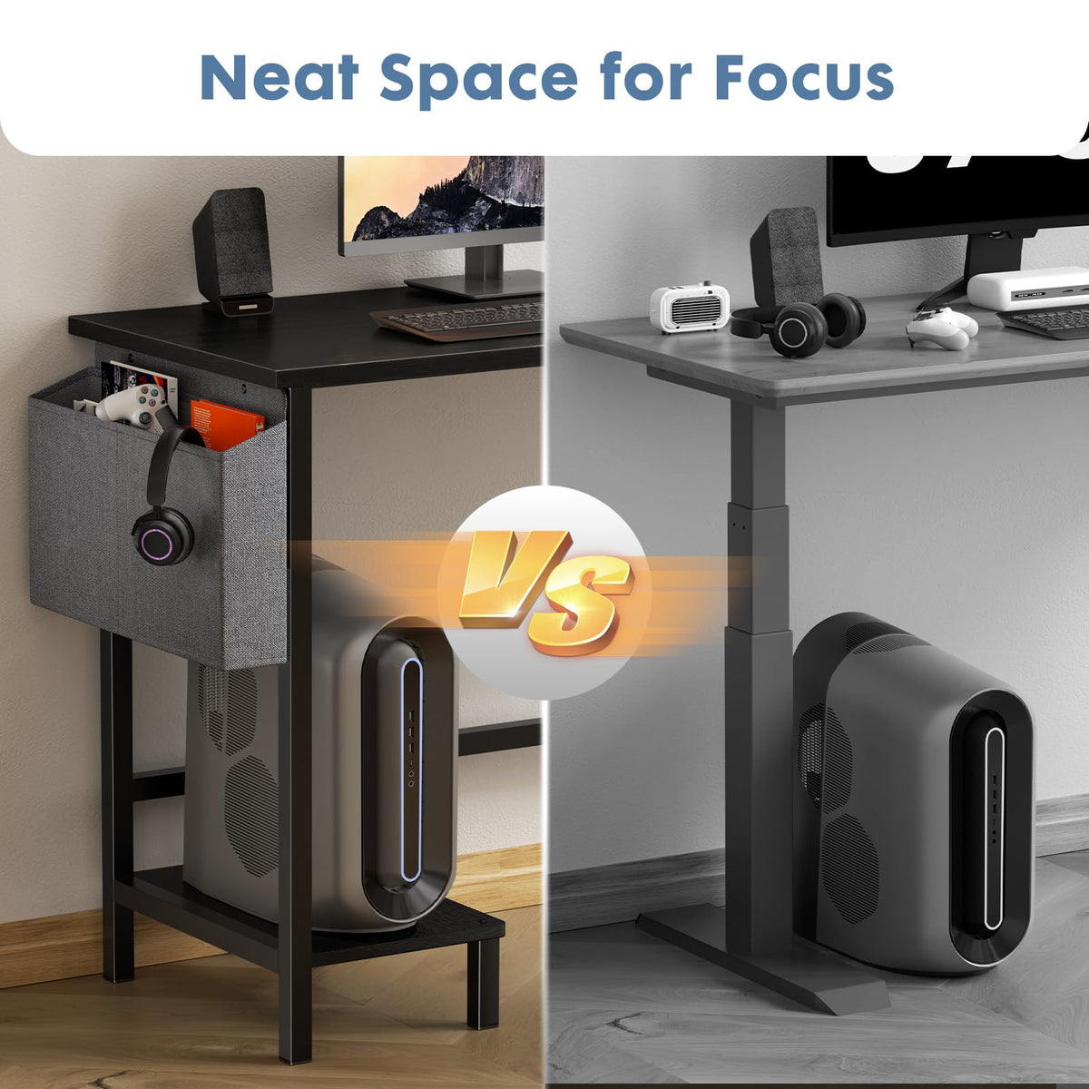 L Shaped Computer Corner Desk with PC Stand, Black P70456