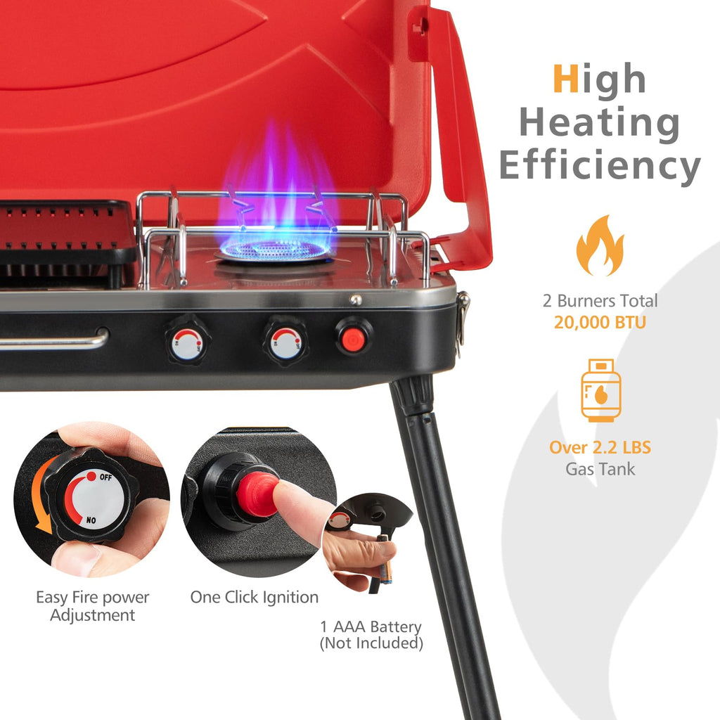 2-Burner Propane Camping Stove with Detachable Legs H4829