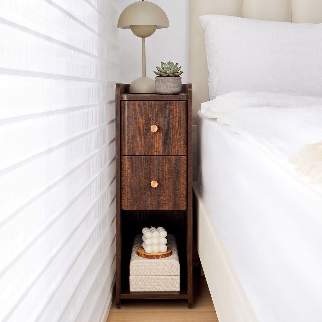 Wooden 2 Drawer Narrow Nightstand R20341