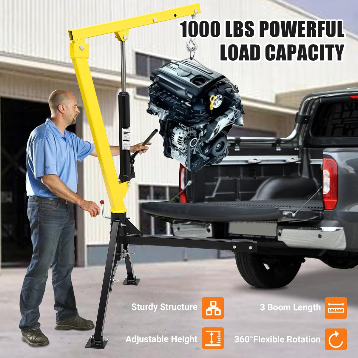 Hydraulic Swivel Hitch Mounted Truck Crane 1000 LBS Capacity G5757