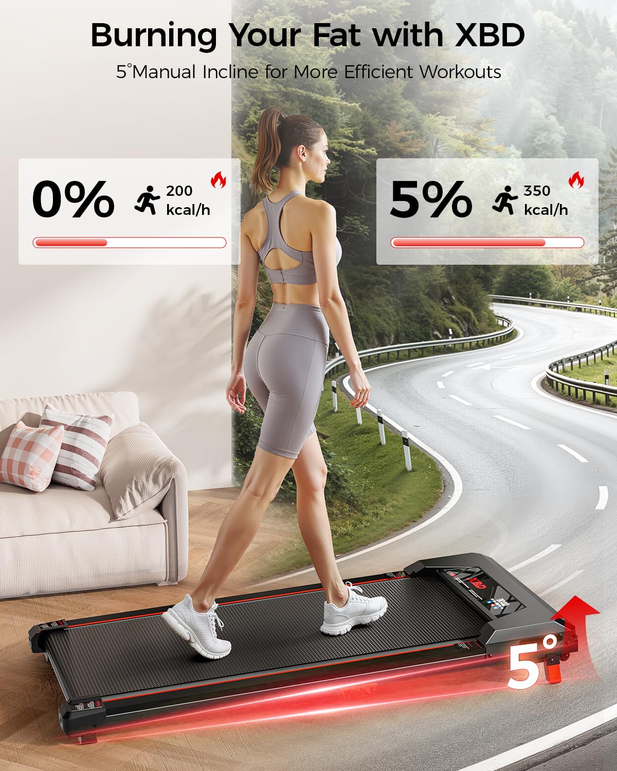 Incline Walking Pad Treadmill 330 Lbs Capacity 2.5HP V6564