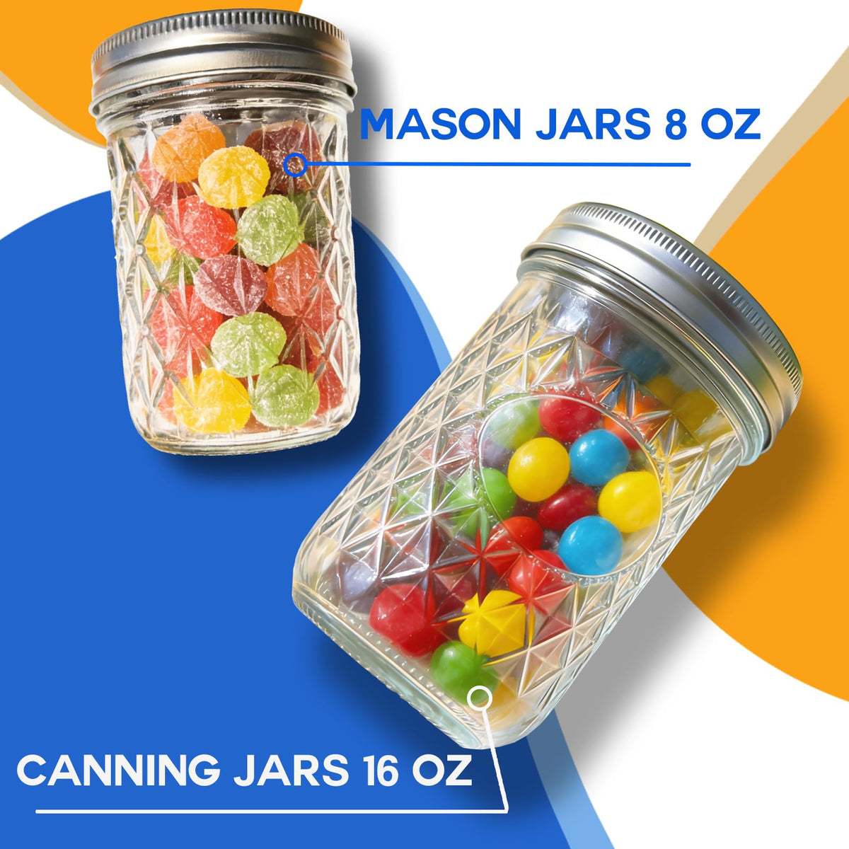 8oz & 16oz 24 Pack Canning Glass Jars with Airtight Lids R7139