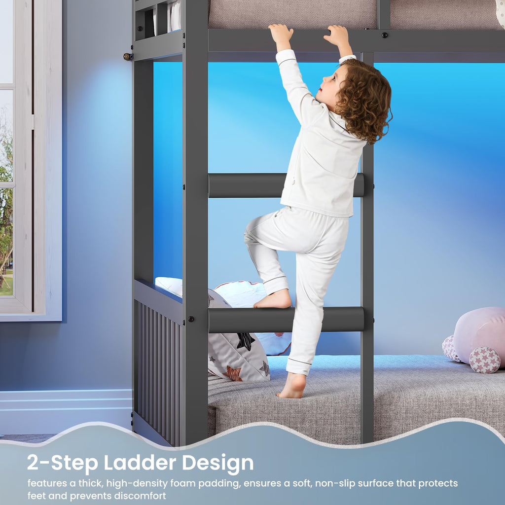 Twin Over Twin Bunk Bed with 3 Storage Drawers and Stairs E541