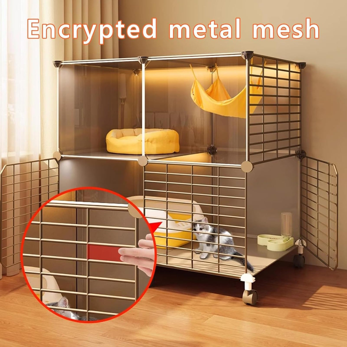 3 Tier Metal Cat Cage with Hammock and 4 Wheels C187
