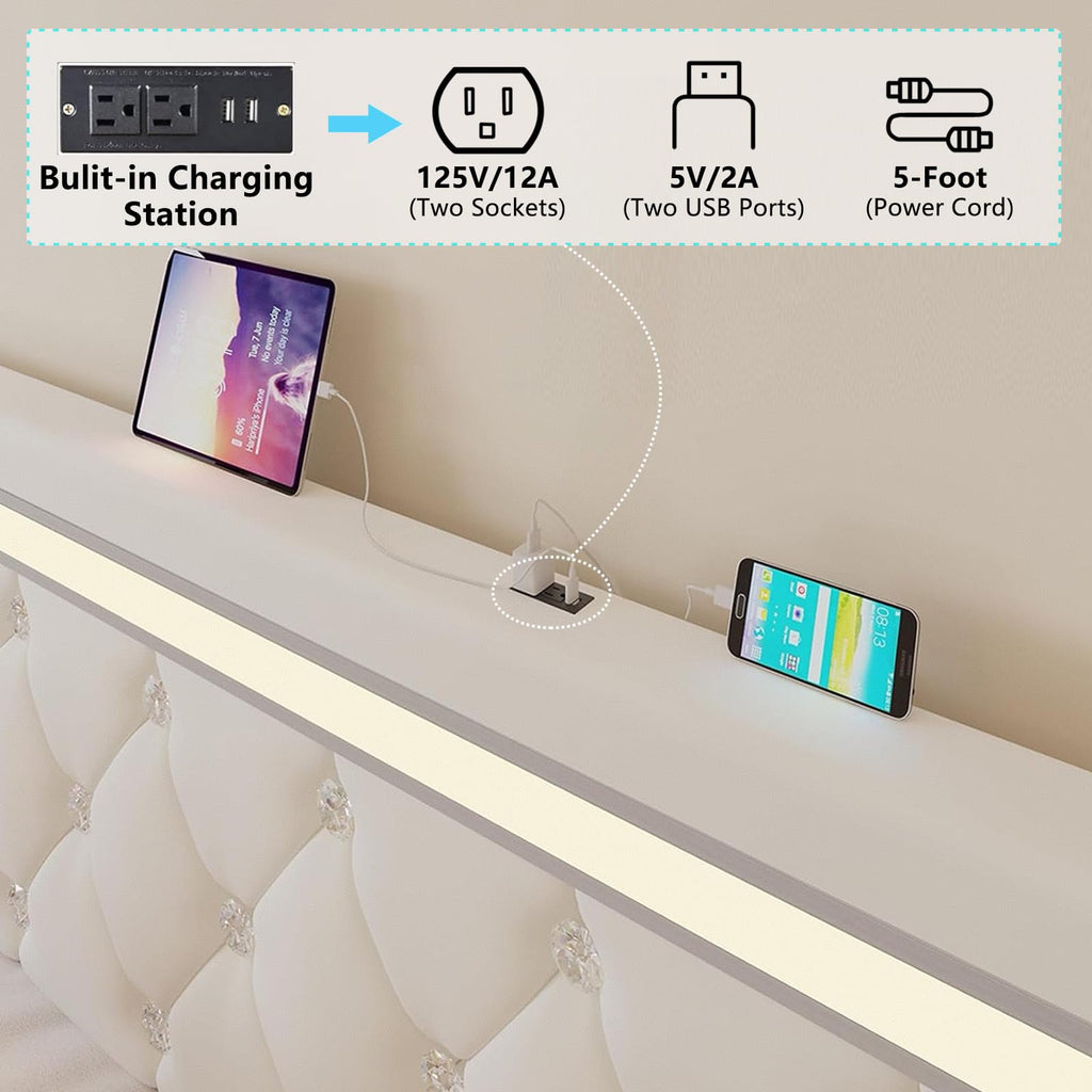 Full Size Bed Frame with LED Light and Storage Drawers N8486