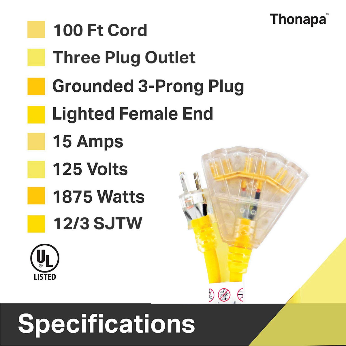 100 Foot Heavy Duty Yellow Extension Cord D4886