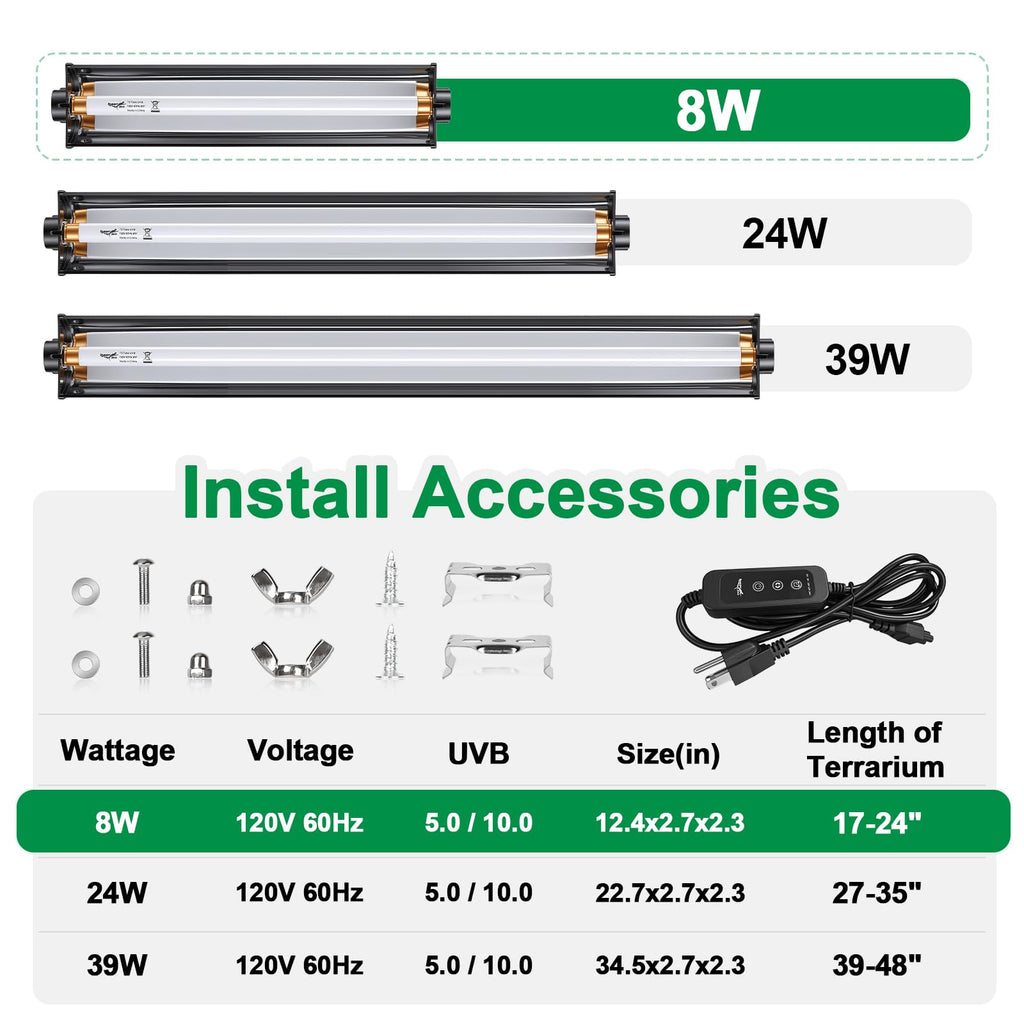 12Inch T5 UVB Reptile Light Fixture Combo Kit with Cycle Timer O572