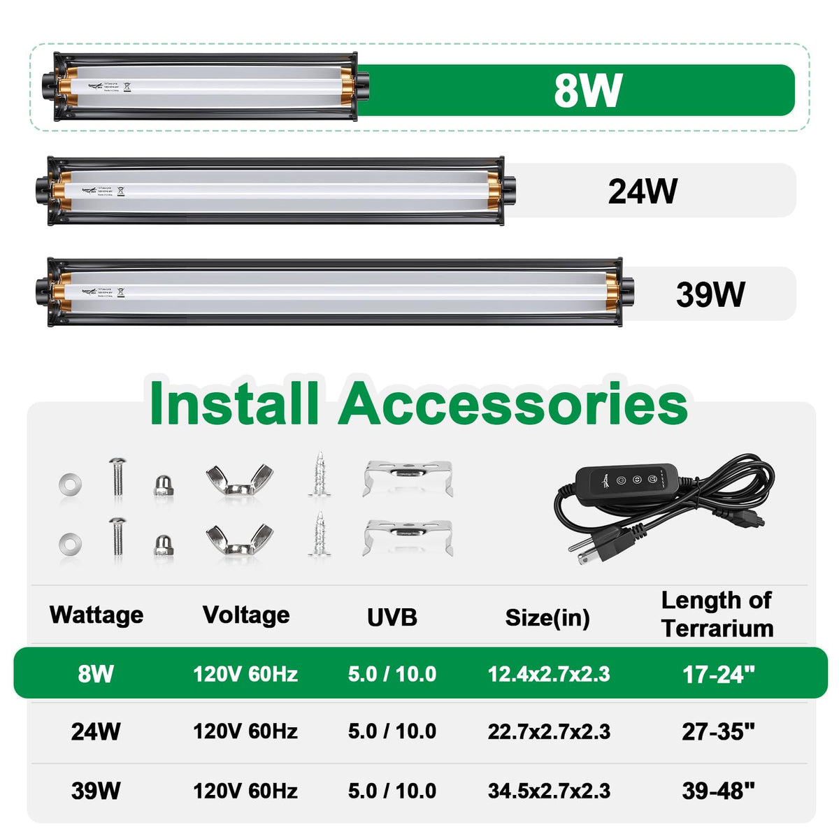12Inch T5 UVB Reptile Light Fixture Combo Kit with Cycle Timer O572