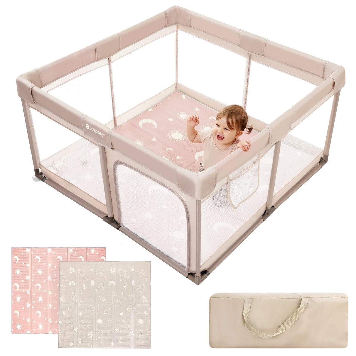 Baby Playpen with Mat 50x50 in Beige S64858