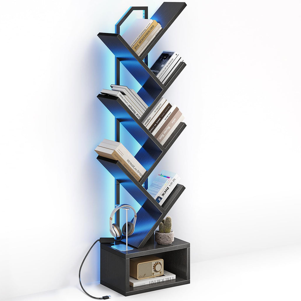 Black 6-Tier Tree Bookshelf with LED Lights L8989