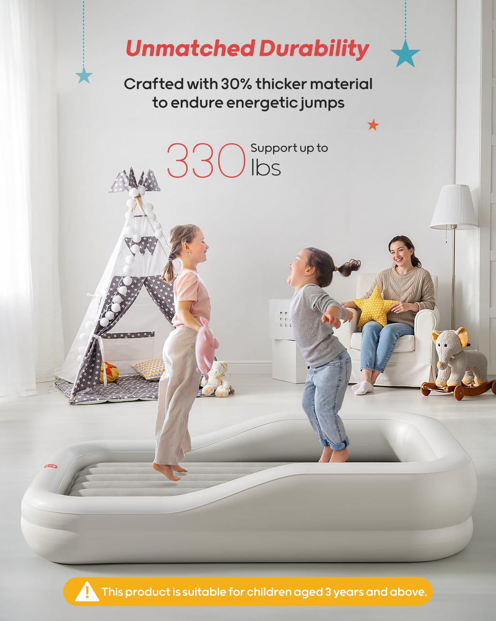 Inflatable Toddler Travel Bed Extra Large Gray O639