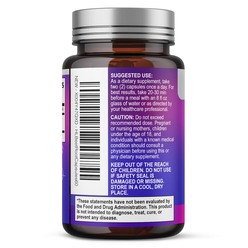 Organic Beet Root Capsules 1300mg 60 Capsules Y992