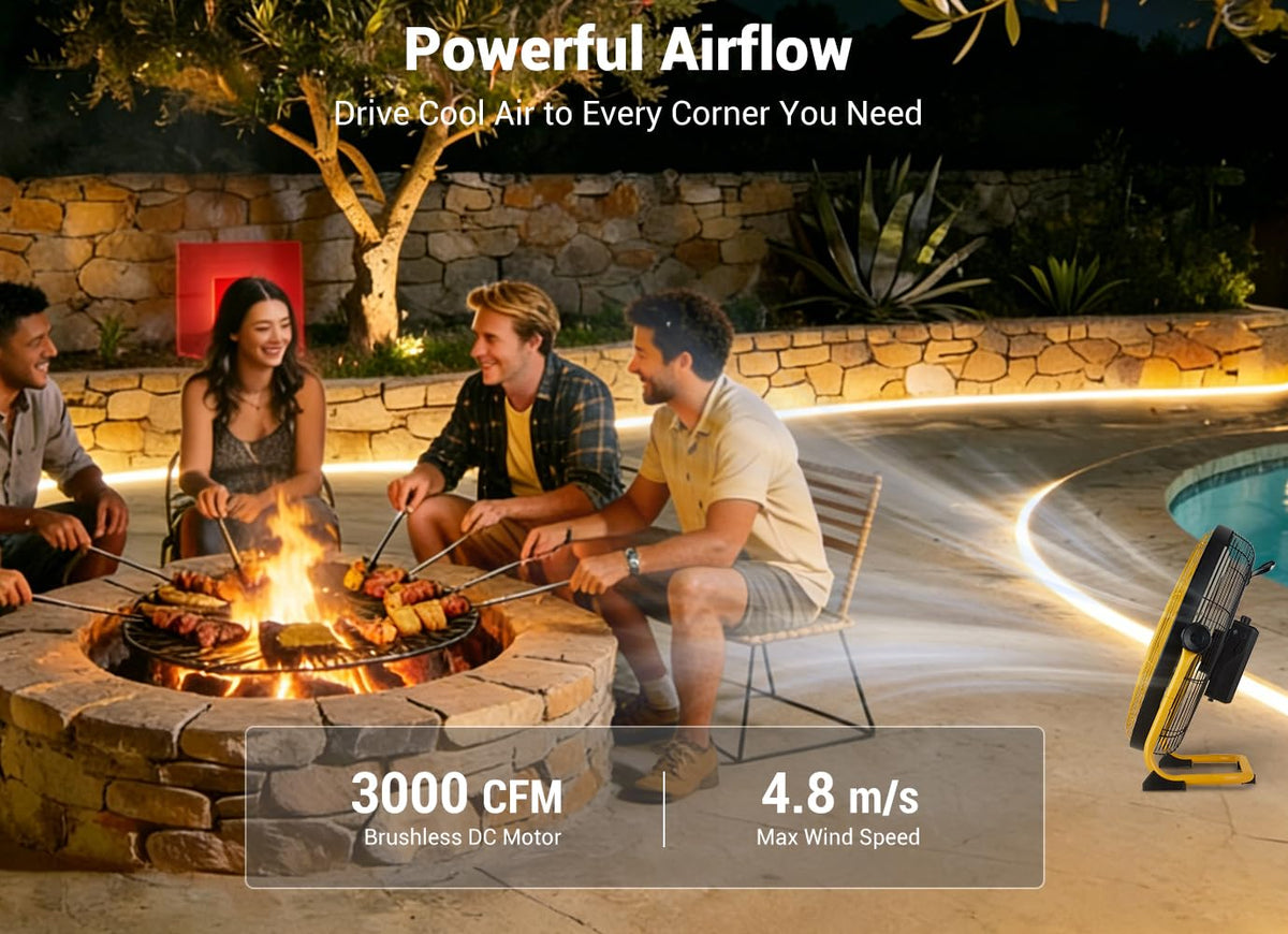 20" Portable Battery Operated Metal Floor Fan Y9847
