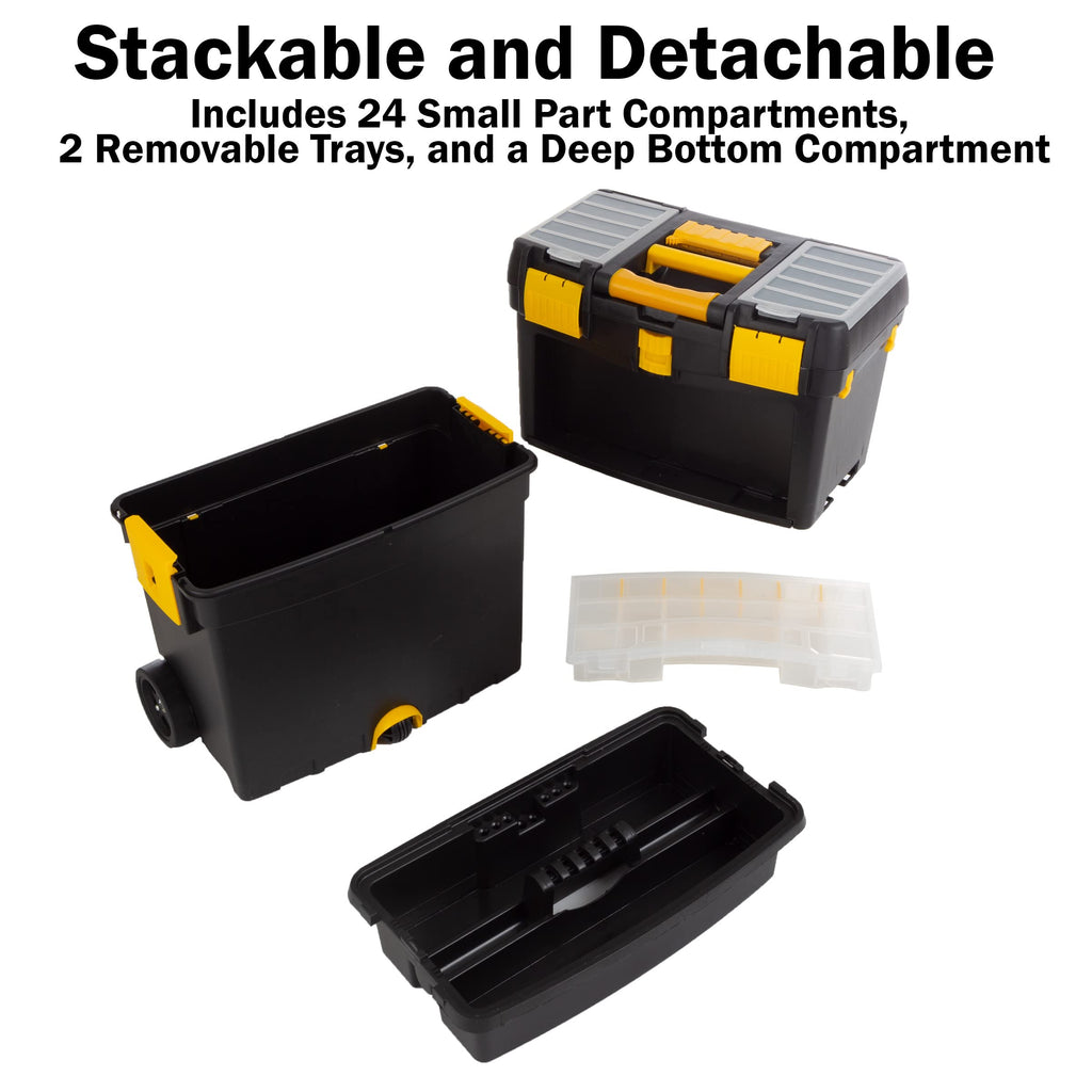 Rolling Tool Box with Wheels, Foldable Handle, and Removable Top I802