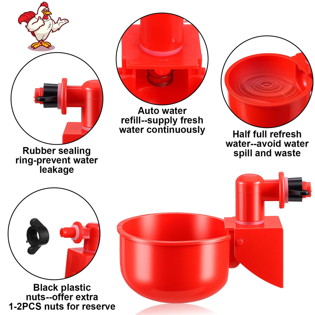Automatic Chicken Waterer Cups 24-Pack Poultry Drinker with Hole Saw N83889