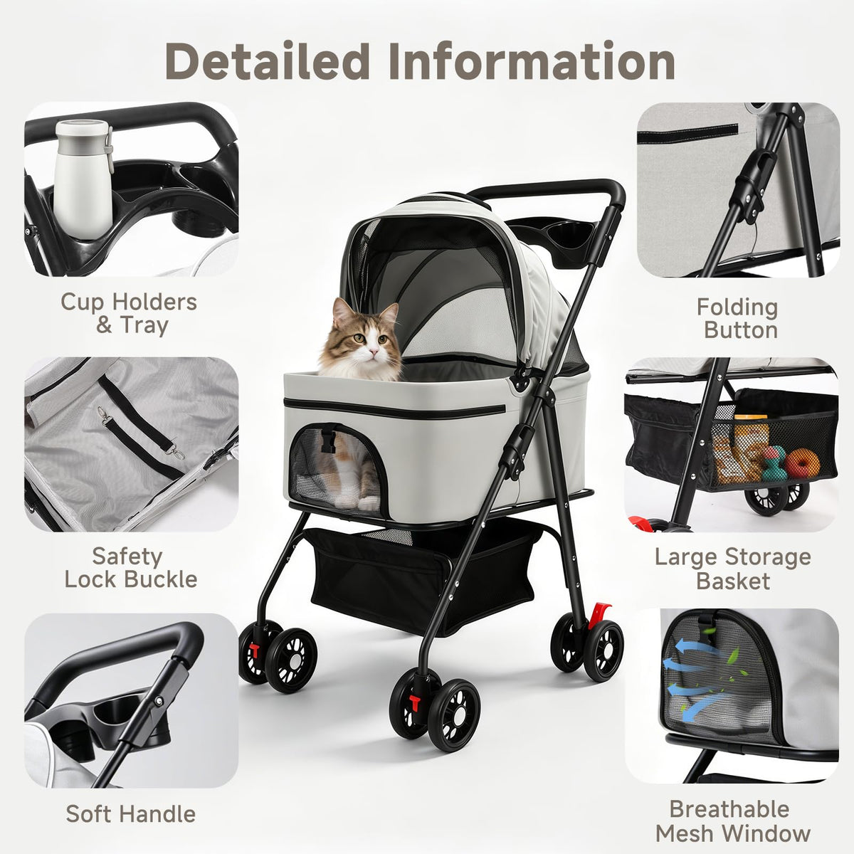 4 Wheels Foldable Pet Stroller with Detachable Carrier M618
