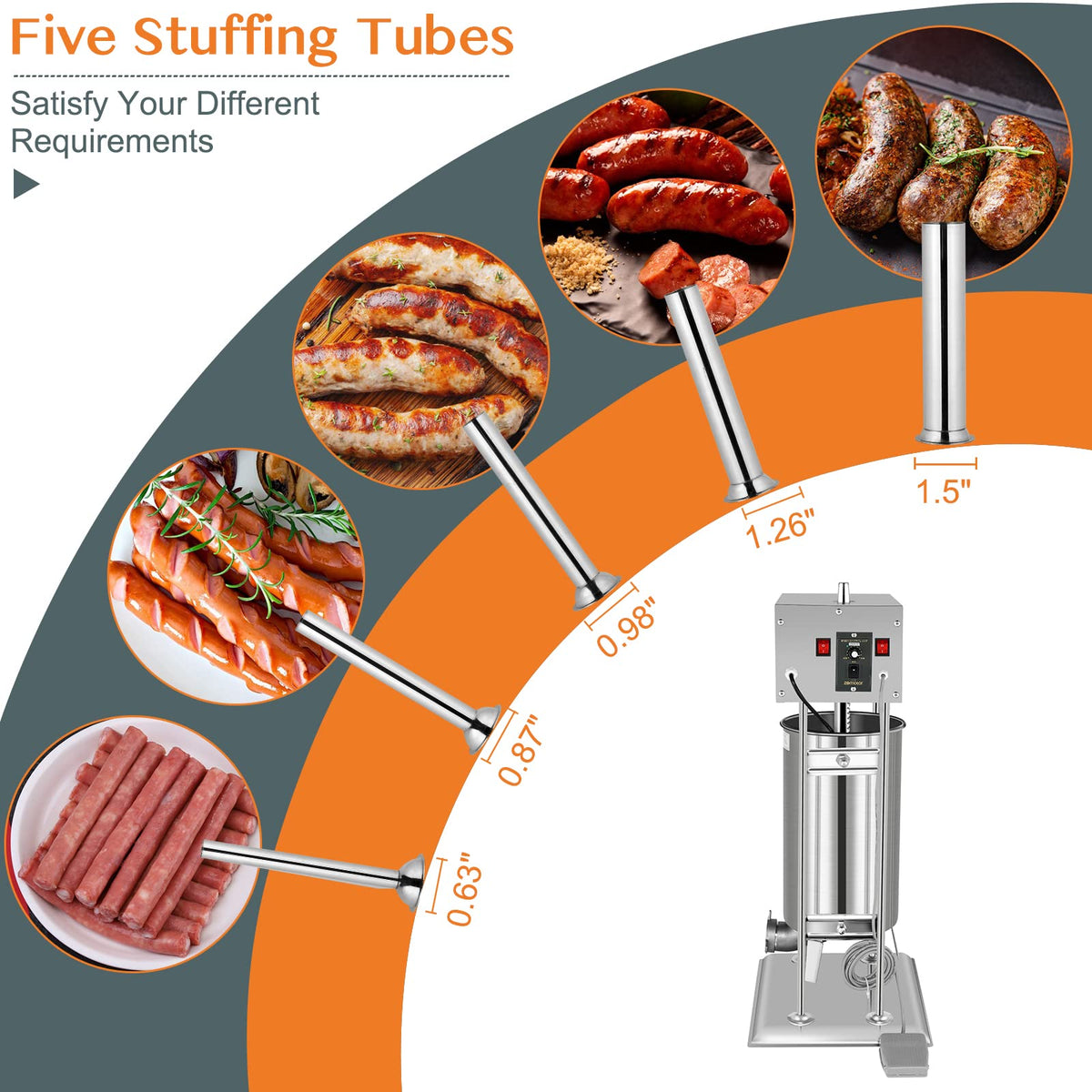 10L Electric Stainless Steel Sausage Stuffer with 5 Stuffing Tubes A976