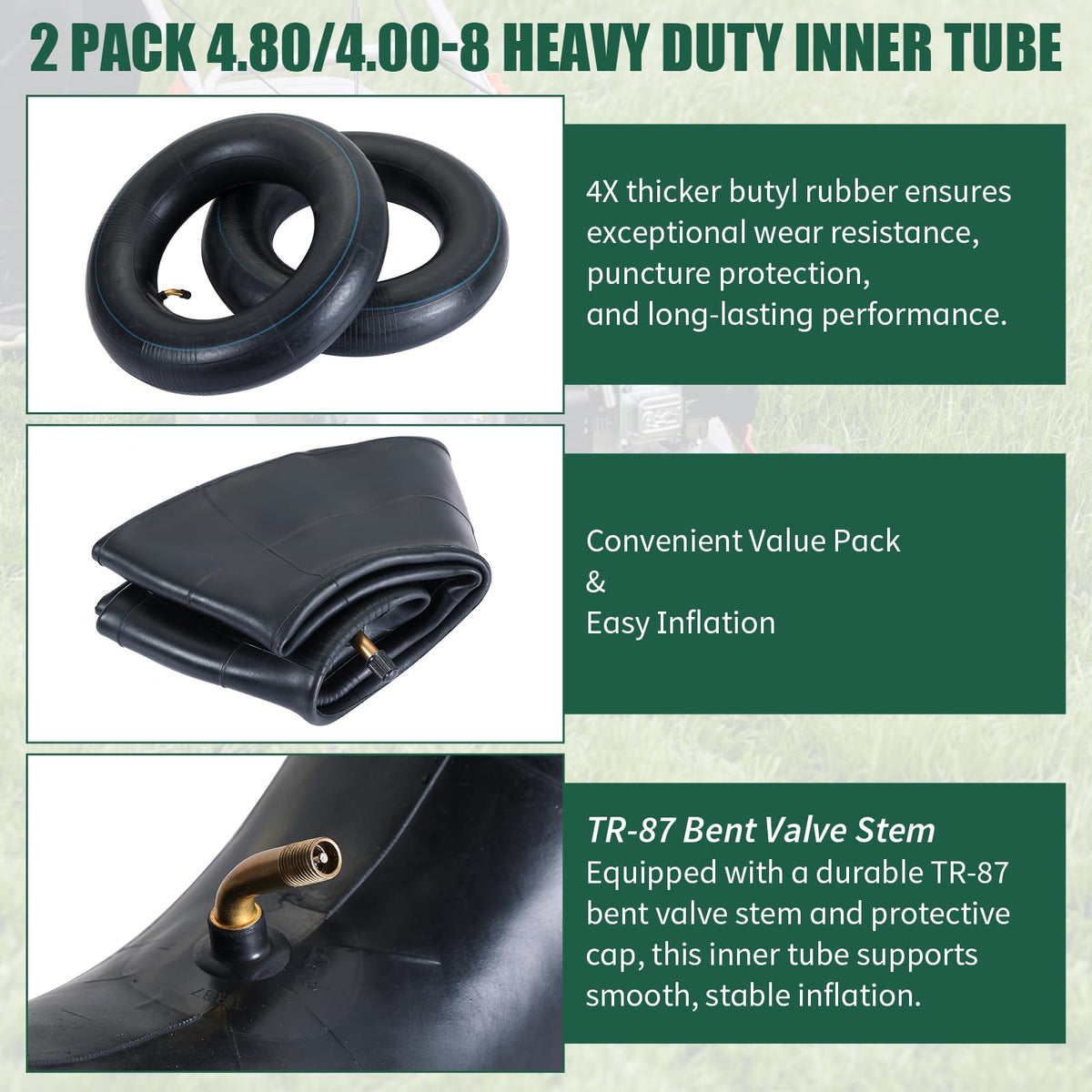 2Pcs 4.80/4.00-8 Inner Tubes with TR-87 Valve Stem L361