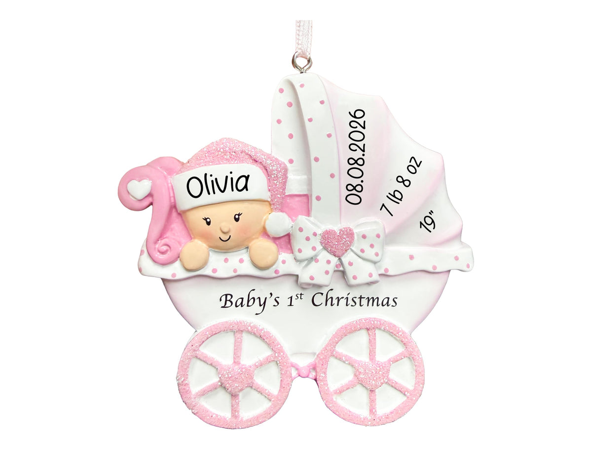 Baby's First Christmas Ornament 2026 Pink Stroller D6363
