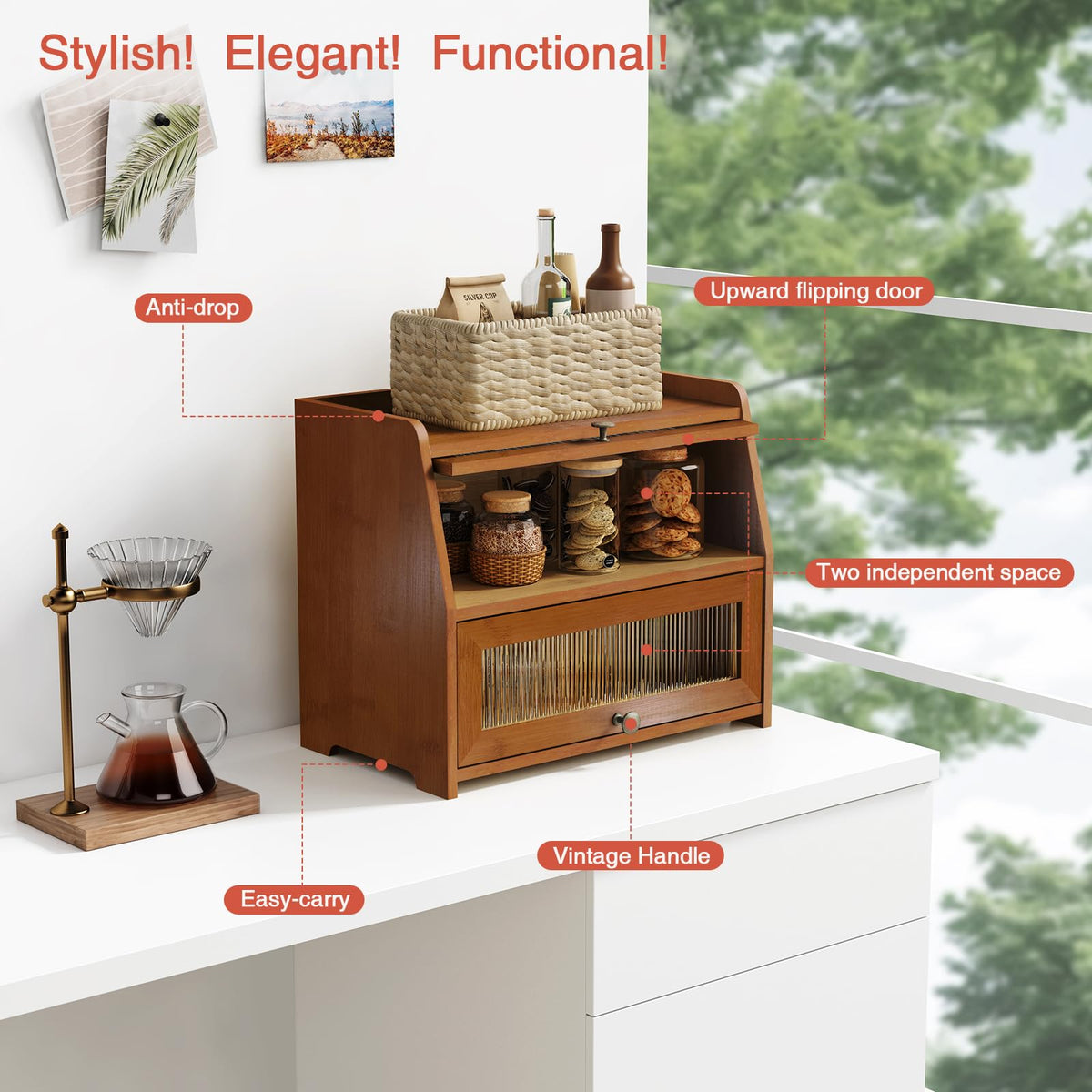 Wooden 2 Tier Roll Top Bread Box M9747