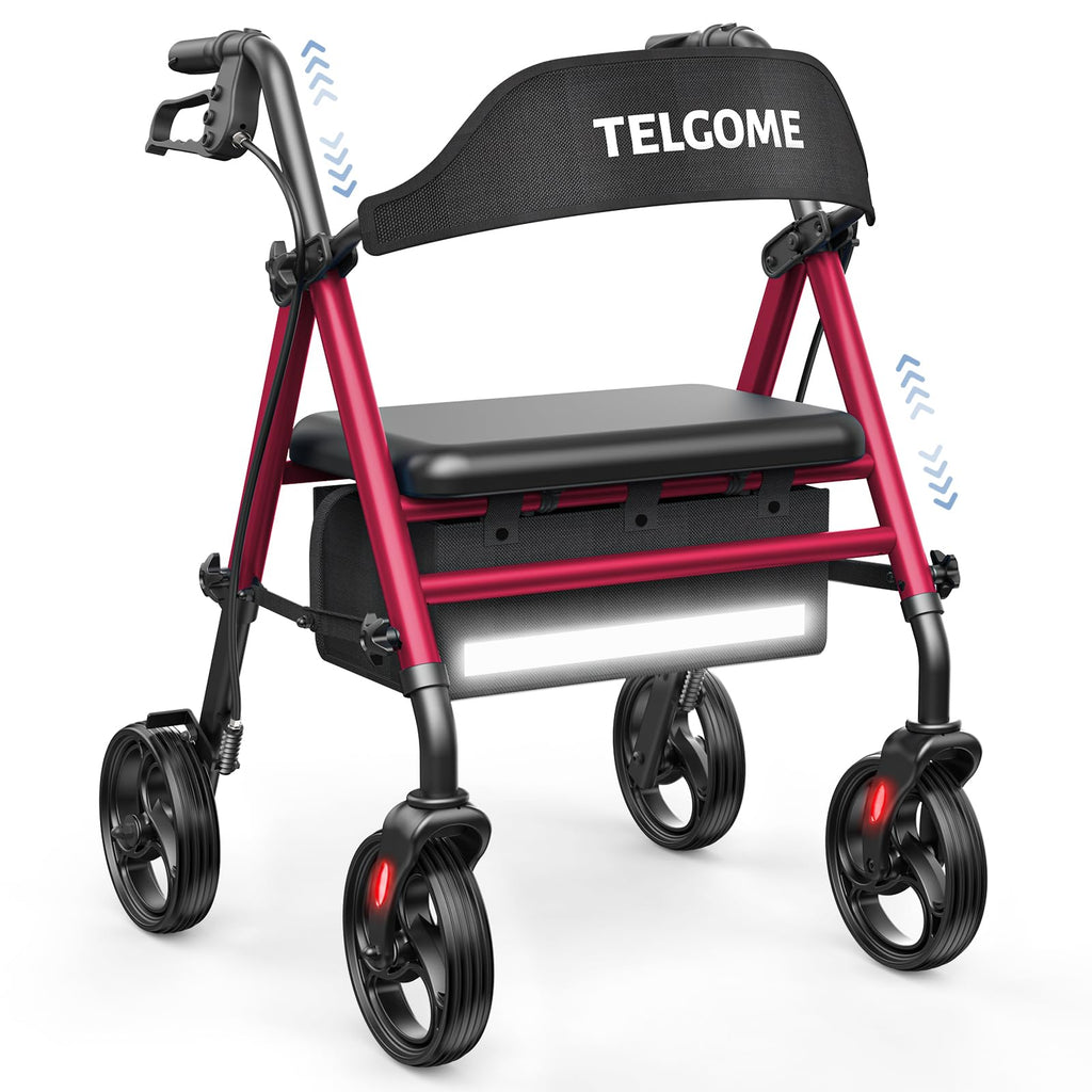 Red 350 lb Capacity Foldable Rollator Walker with Seat Z517