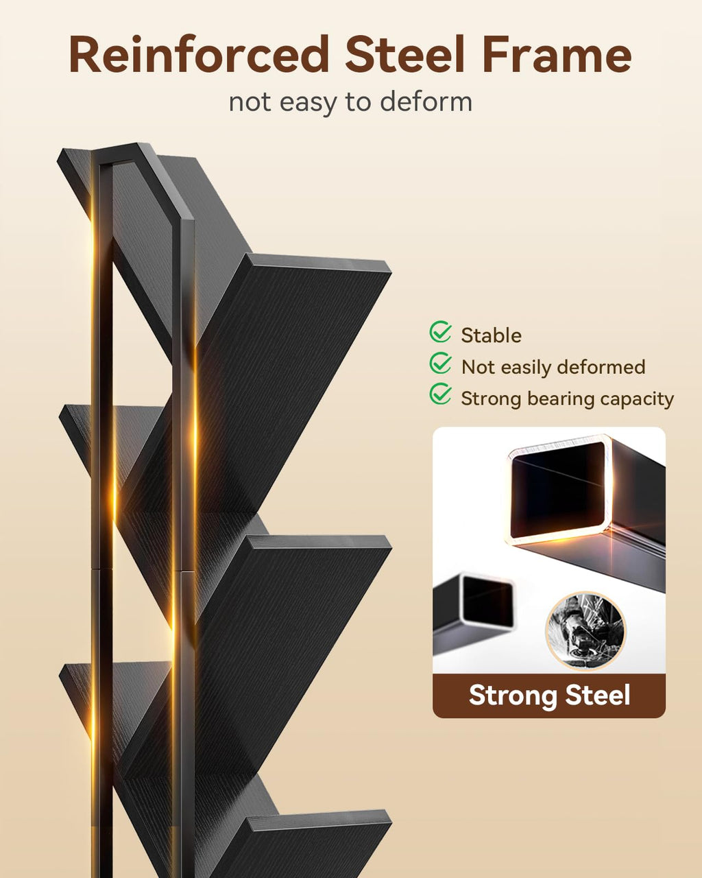 Black 6-Tier Tree Bookshelf with LED Lights L8989