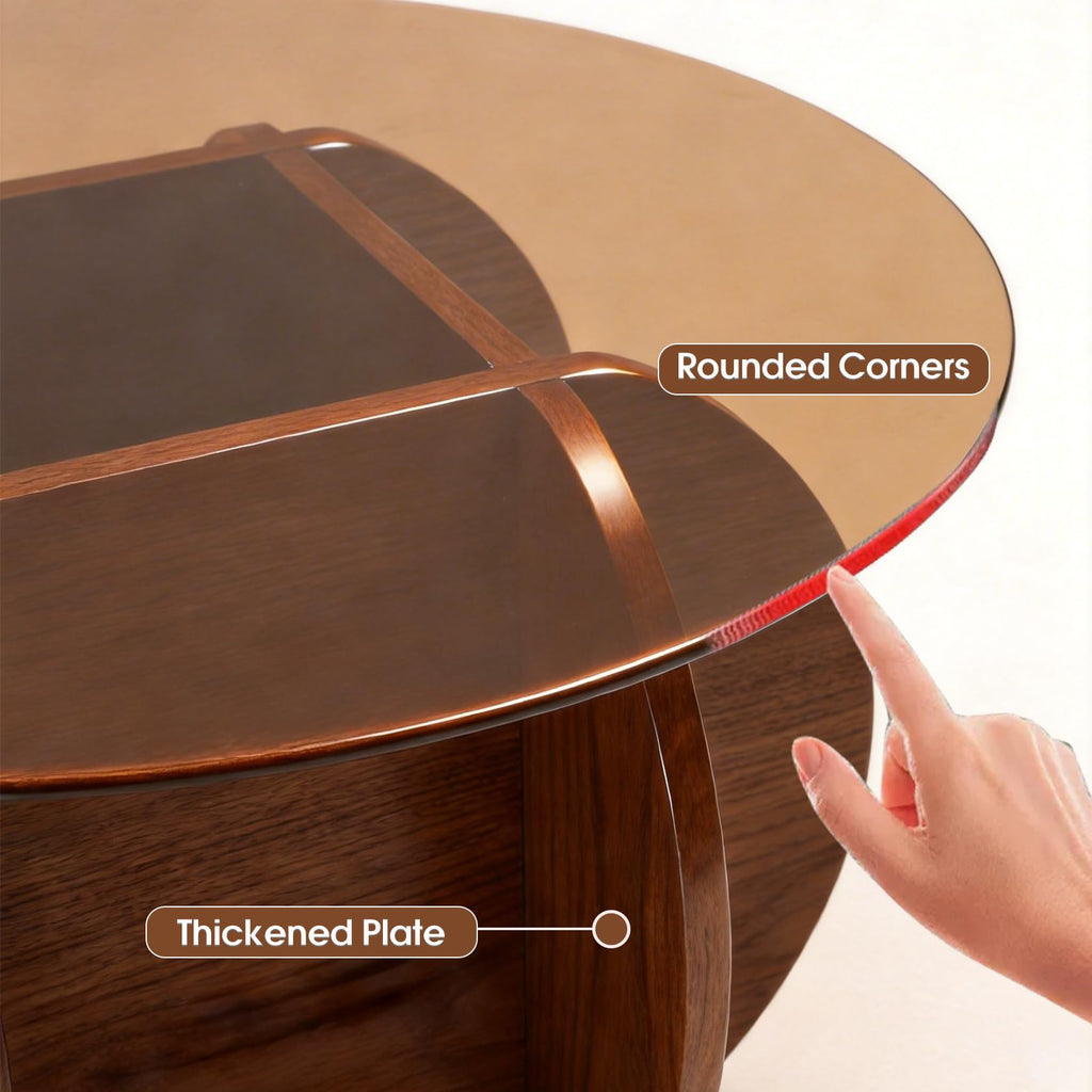 Round Glass Coffee Table with Solid Wood Legs B303540
