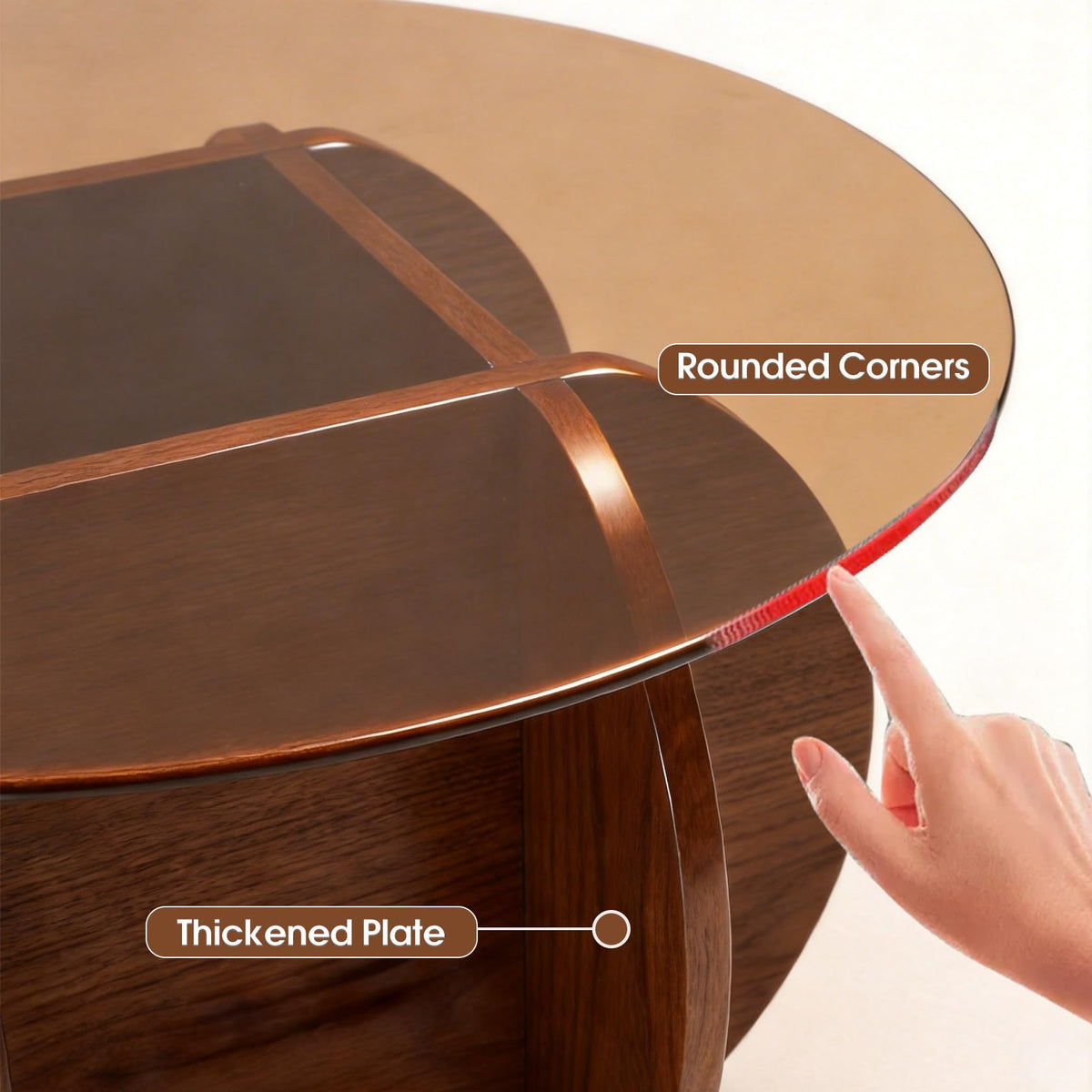 Round Glass Coffee Table with Solid Wood Legs B303540