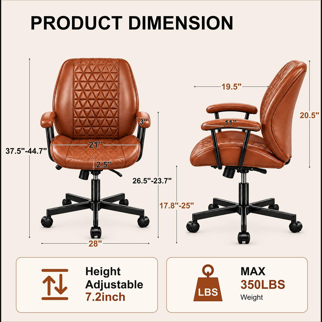 Brown PU Leather Office Chair with Lumbar Support G366