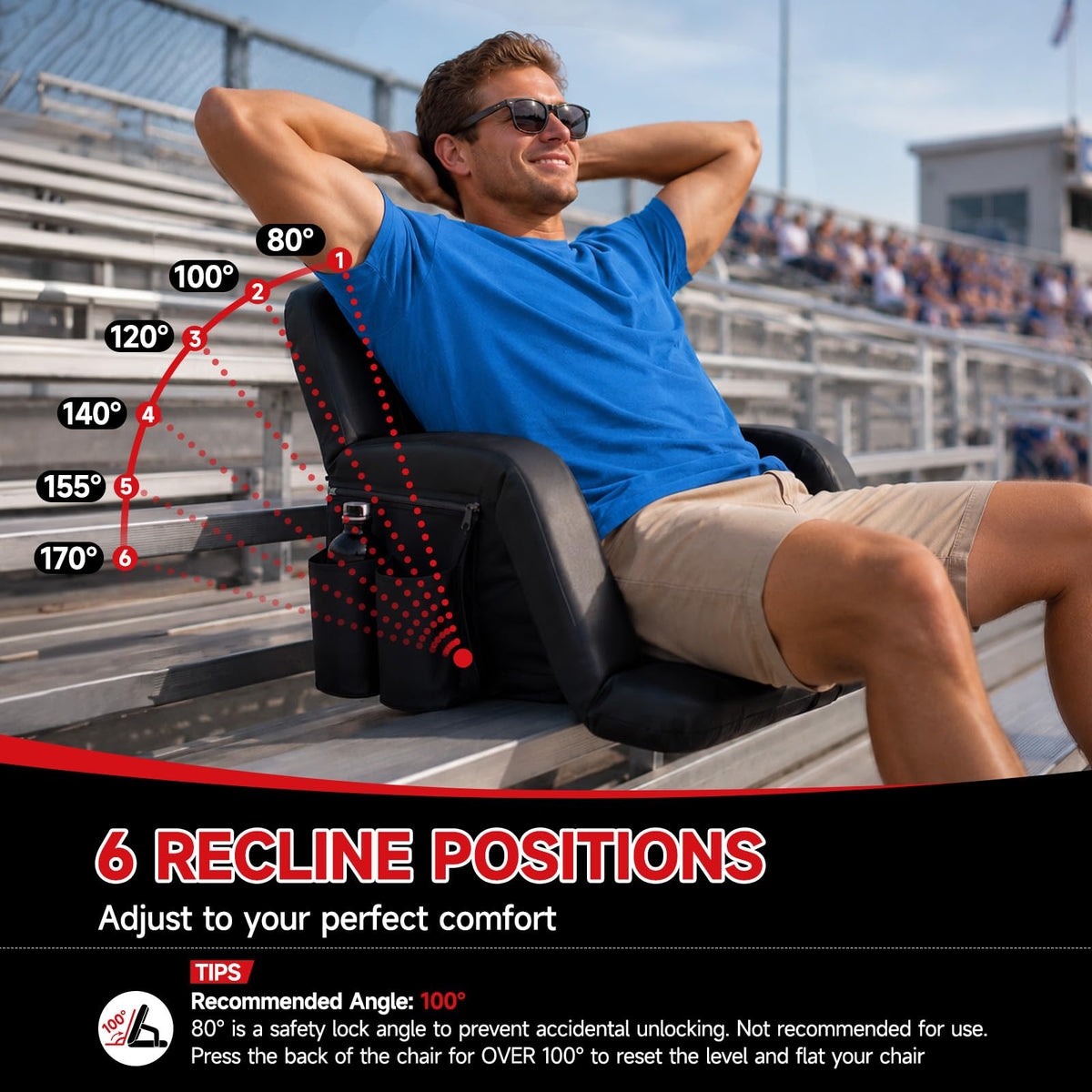 2 Pack Folding Stadium Seats with Back Support and Cushion G20100