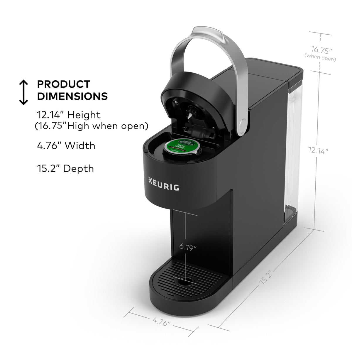 Single Serve K-Cup Pod Coffee Maker, 3 Brew Sizes, 46oz Removable Reservoir, Black R79099