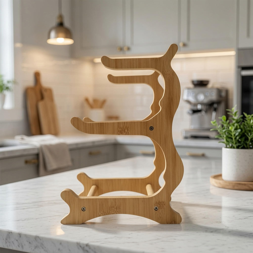 3-Tier Ceramic Fruit Bowl with Bamboo Stand X23587