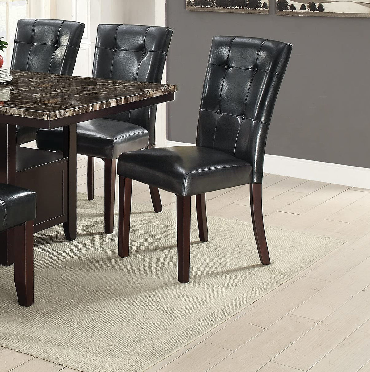 Black Faux Leather Tufted Parson Chairs Set of 2 Z45092