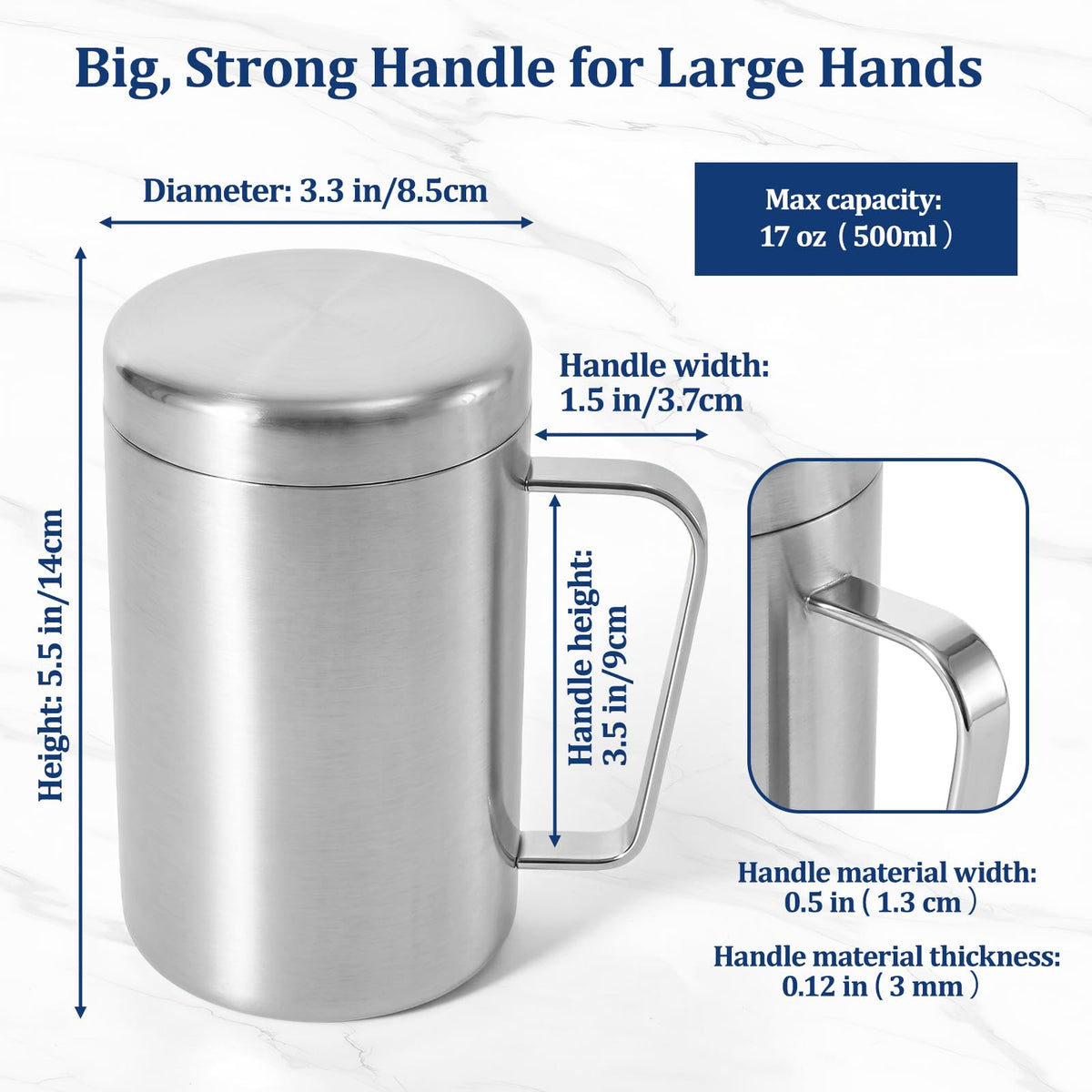 17oz Double Wall Stainless Steel Insulated Camping Mug with Lid A970