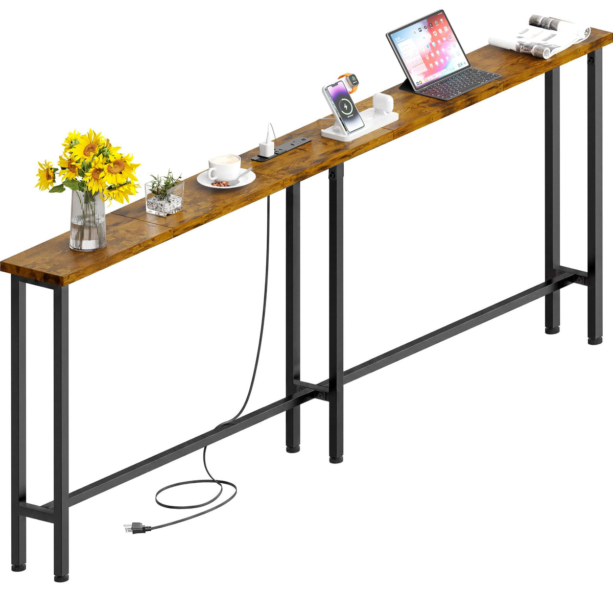 78" Sofa Table with Built-in Power Strip Metal Frame N272128